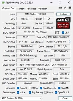 ASUS DUAL Radeon RX 7600 OC V2 8GB - 8
