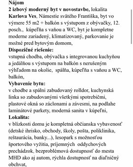 2izb.byt na prenájom Karlova ves - 8