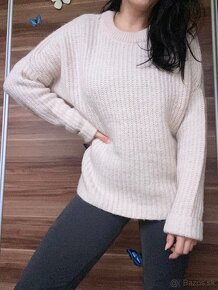 Vlnený huňatý bledý sveter ZARA, M-L, nový - 8