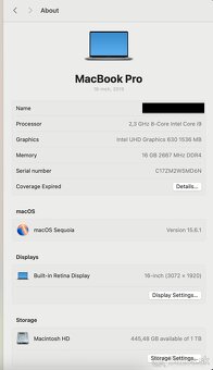 MacBook Pro 16” (2019), Intel i9, 16GB RAM, 1TB SSD - 8