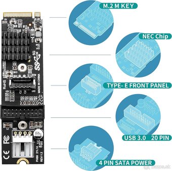 5× M.2 M‑Key to USB‑C / USB‑A interný adaptér - 8