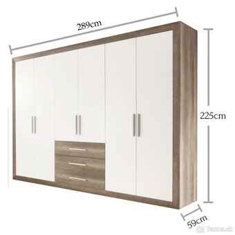 Šatníková skriňa DREANO - dub canyon/biela, šírka 289 cm - 8
