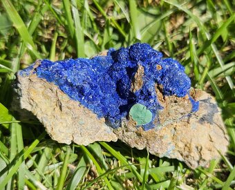 8cm, 97g Azurit a Malachit na hornine. Piesky, Špania Dolina - 8