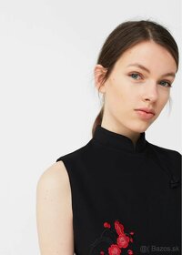 Mango Krátky overal qipao cheongsam so sakura výšivkou 36 S - 8