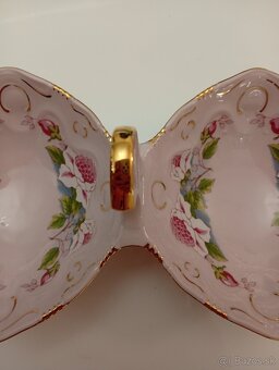 Růžový porcelán, dvojmiska ve tvaru košíku, Chdov - 8