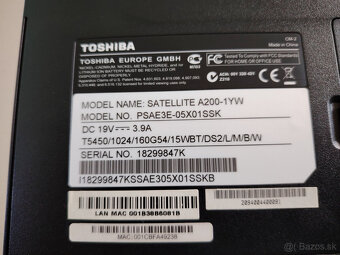 Notebook Toshiba Satellite A200 - 8