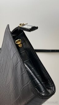 Čierna listová kabelka psaníčko popruh krokodília koža croc - 8