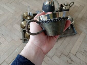 Čajová súprava, kavova starožitnosti, mosadz, - 8