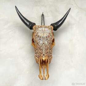 Ručne vyrezávaná lebka býka Harley Davidson, 54cm - 8
