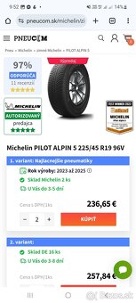 1ks NOVÁ 225/45 R19 96V MICHELIN PILOTALPIN 5, DOT2024 - 8