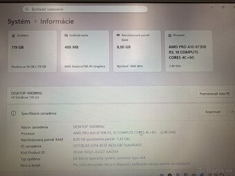 Notebook HP EliteBook 745 G4, A10, SSD 120 GB, 8 GB RAM - 8