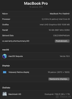 MacBook Pro 16" s touchbarom, 16 gb RAM, i9, 1 TB SSD - 8