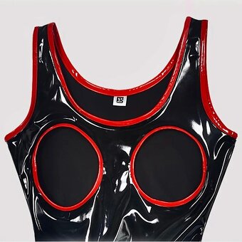 IMITÁCIA LATEXU-KRASNE BODY S OTVORAMI NA ZIPS….XL(44)…NOVE - 8