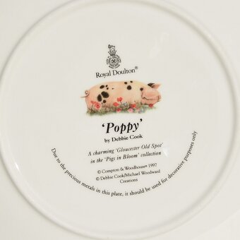 Porcelánové taniere z Anglicka - Šťastné prasiatka na lúke - 8