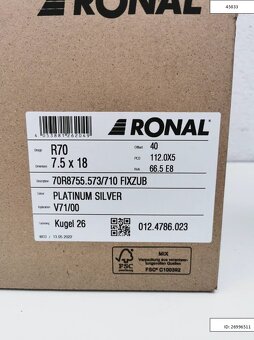 Nové Ronal 7,5X18 ET40 5X112 Škoda Alu disky R18 1216 - 8