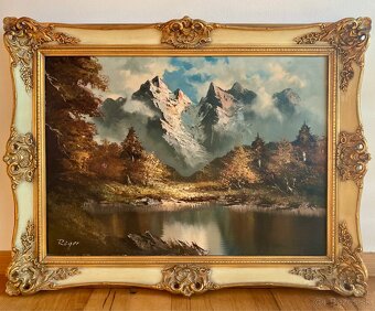 Starý obraz, olejomalba Kaisergebirge originál - 8