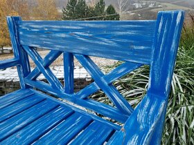 záhradná lavica - X - 2 miestna - modrá s bielou patinou - 8