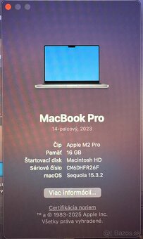Predám MacBook Pro 14" (2023) - M2 Pro, 16GB RAM, 512GB SSD - 8