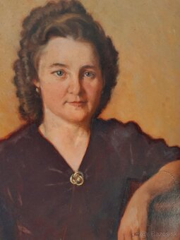 Starý obraz, olejomaľba-žena s brošnou- maľba - dáma portrét - 8