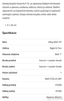 DETSKÝ BICYKEL HEAD “16” - t. č. 0907 240 930 - 8