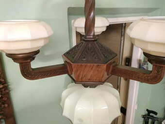 Drevený trojramenný starožitný luster - 8