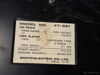 Rare 8-track 》Sanyo FT-821 》 magnetofon 》vzácne autorádio - 8
