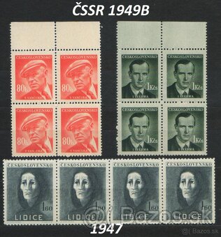 Poštové známky, filatelia: ČSSR 1945-58, čisté štvorbloky - 8
