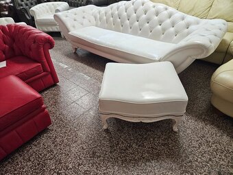 CHESTERFIELD ŠTÝL,KOŽENÁ BIELA 3+2KESLÁ+TABURET - 8