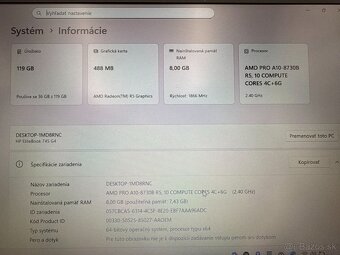 Notebook HP EliteBook 745 G4, A10, SSD 120 GB, 8 GB RAM - 8