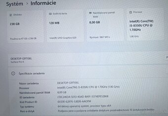 Microsoft Surface Pro 6 / i5 8350U / 8GB RAM / 256GB / 12" - 8