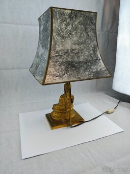 Antická bronzová stolová lampa s Budhovou soškou - 8