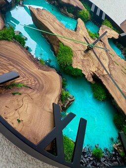 Machove hodiny s olivou a epoxidom 40cm , Epoxidove hodiny - 8