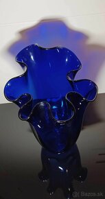 PREDANE  Obrovská kobaltová váza Fazzoletto Murano 60te roky - 8