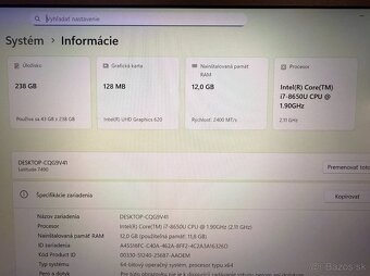 Notebook Dell Latitude 7490 i7-8650U / 12GB RAM / 256GB SSD - 8