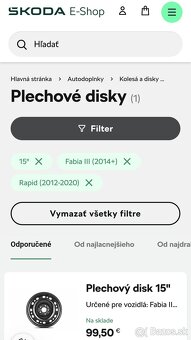 Predám plechové disky Škoda 5x100, R15, ET 38 - 8
