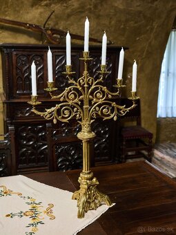 Párové neogotické mosadzné svietniky z 19. storočia - výška - 8