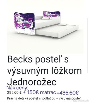 Posteľ s výsuvným lôžkom 90x200+komoda konik+ružová stolička - 8