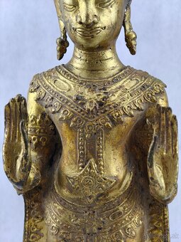 Starý pozlátený bronzový Sukhothai Budha 45cm Thajsko - 8