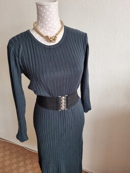 nové fľaškovozelené pletené šaty bez opasku M/L - 8