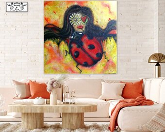 Obraz "Lienka - šťastie a láska" ♥ ( 100x100 cm ) 3d maľba - 8