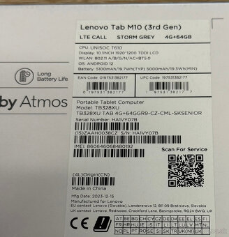 Zánovný tablet Lenovo Tab M10 (3rd Gen) 4 GB / 64 GB - 8