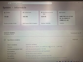 Notebook HP EliteBook 745 G4, A10, SSD 120 GB, 8 GB RAM - 8