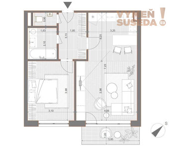 VYMEŇ SUSEDA – VÝNIMOČNÝ 2 IZB. ZARIADENÝ BYT S BALKÓNOM, N - 8