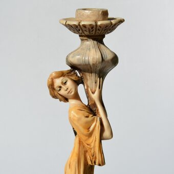 Starožitná soška / svietnik Dáma - v štýle secesie - 8