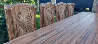 Drevený stôl Poľovnicke motivy 90×200cm+10stoliček - 8