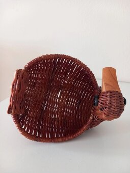 Starý prútený minikošík - miska v tvare kačičky 11,5x8 cm - 8