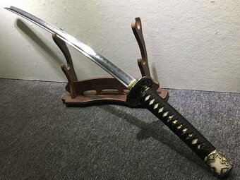 Predám katanu Nihontou, pošva zo zelenej kože, damašková čep - 8