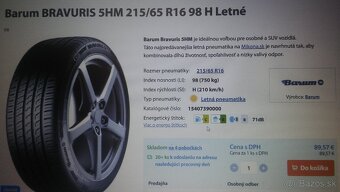 letné 215/65 r16 Barum Bravuris 5 HM - 7,8 mm - kúpa 2023 - 8