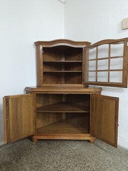 Rustikální příborník / rohová komoda + vitrína, masív - 8