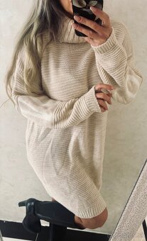 Damske rolakove pletene šaty beige - 8